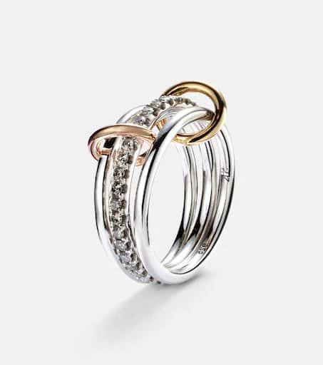 Spinelli Kilcollin Tigris MX Gris sterling silver ring with diamonds and yellow and rose gold connectors 6
