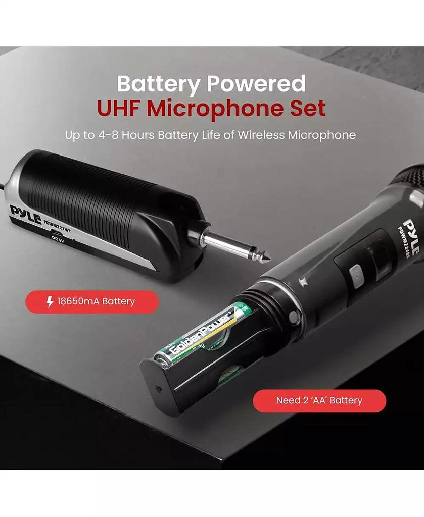 Pyle UHF Wireless Microphone System - 4 Handheld Mics, 4-Channel Receiver, Rack-Mountable, Black 2