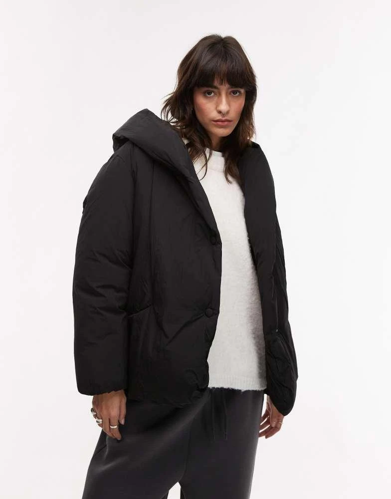 Mango Mango oversized relaxed collar puffer coat in black 2