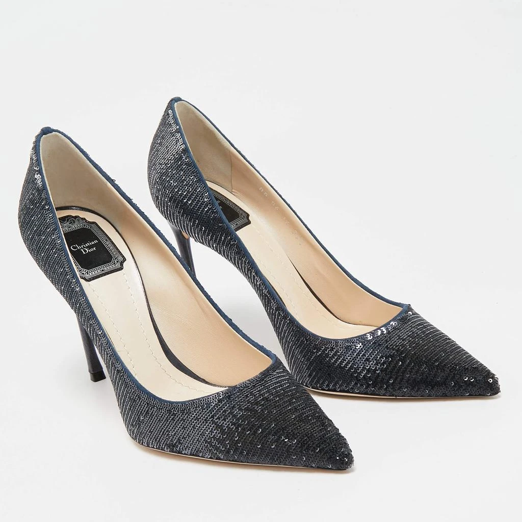 Dior Dior Metallic Navy Blue Sequin Pointed Toe Pumps Size 39.5 4