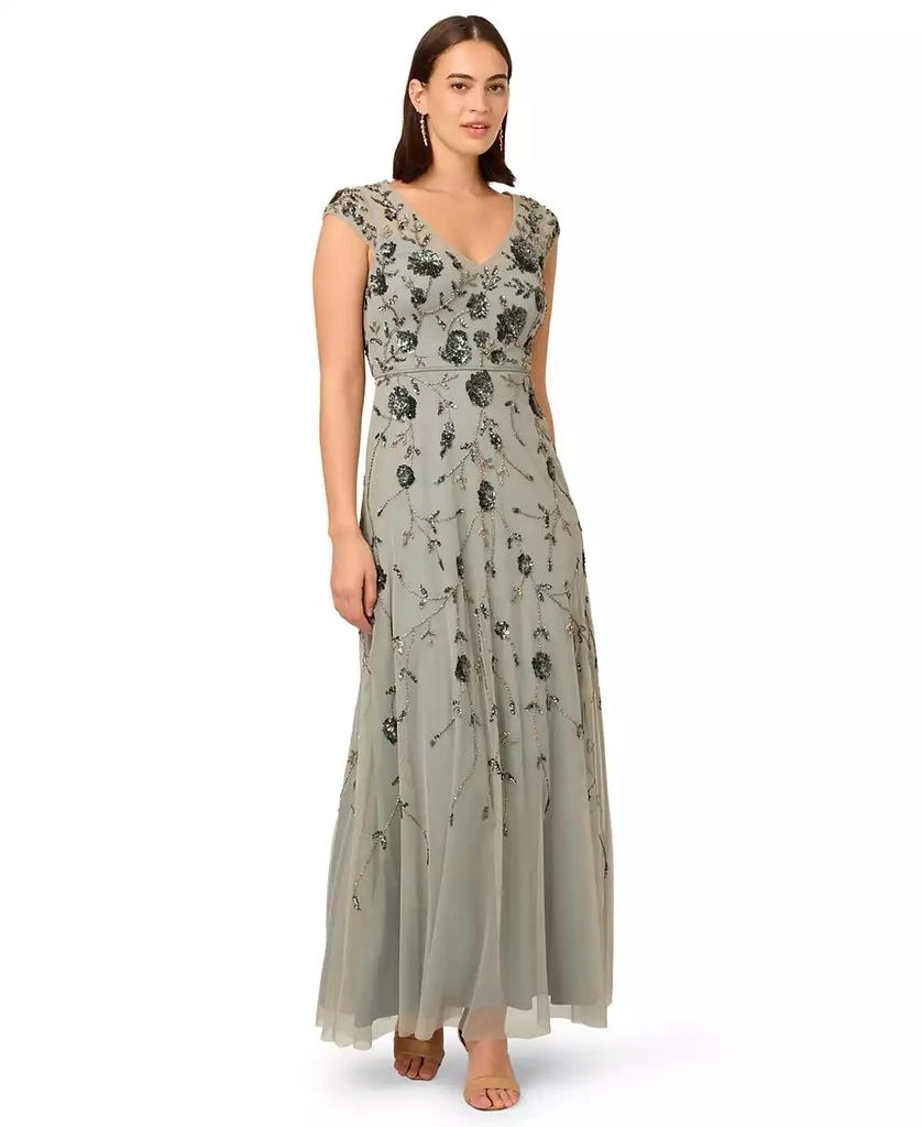 Adrianna Papell Women's V-Neck Beaded Mesh Dress 4