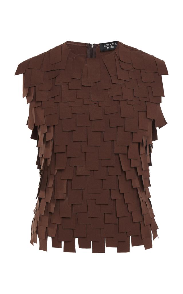 A.W.A.K.E. MODE A.W.A.K.E. MODE - Ribbon-Fringed Crepe Top - Brown - FR 38 - Moda Operandi