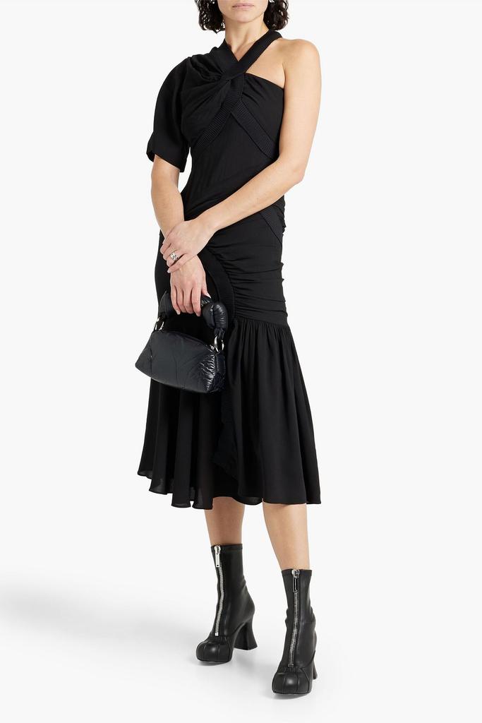 Stella McCartney One-sleeve ruched crepe midi dress
