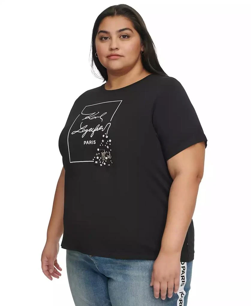 Karl Lagerfeld Paris Plus Size Pin Logo Short-Sleeve T-Shirt, First@Macy’s 3