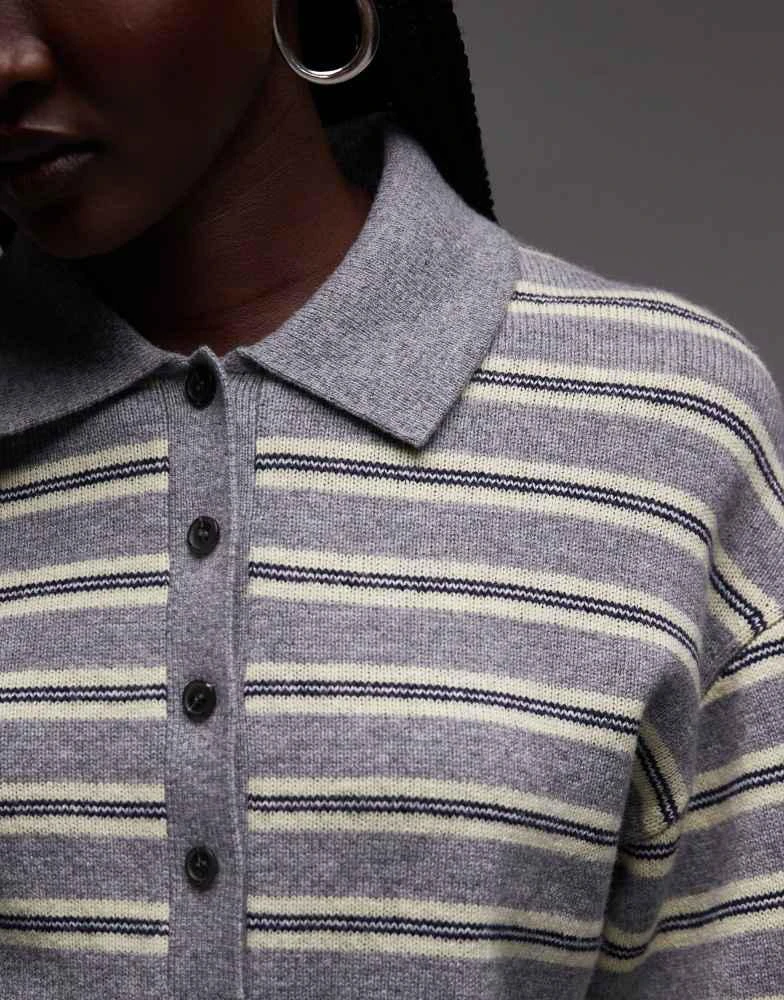 ARKET ARKET long sleeve polo in grey and yellow stripe 2