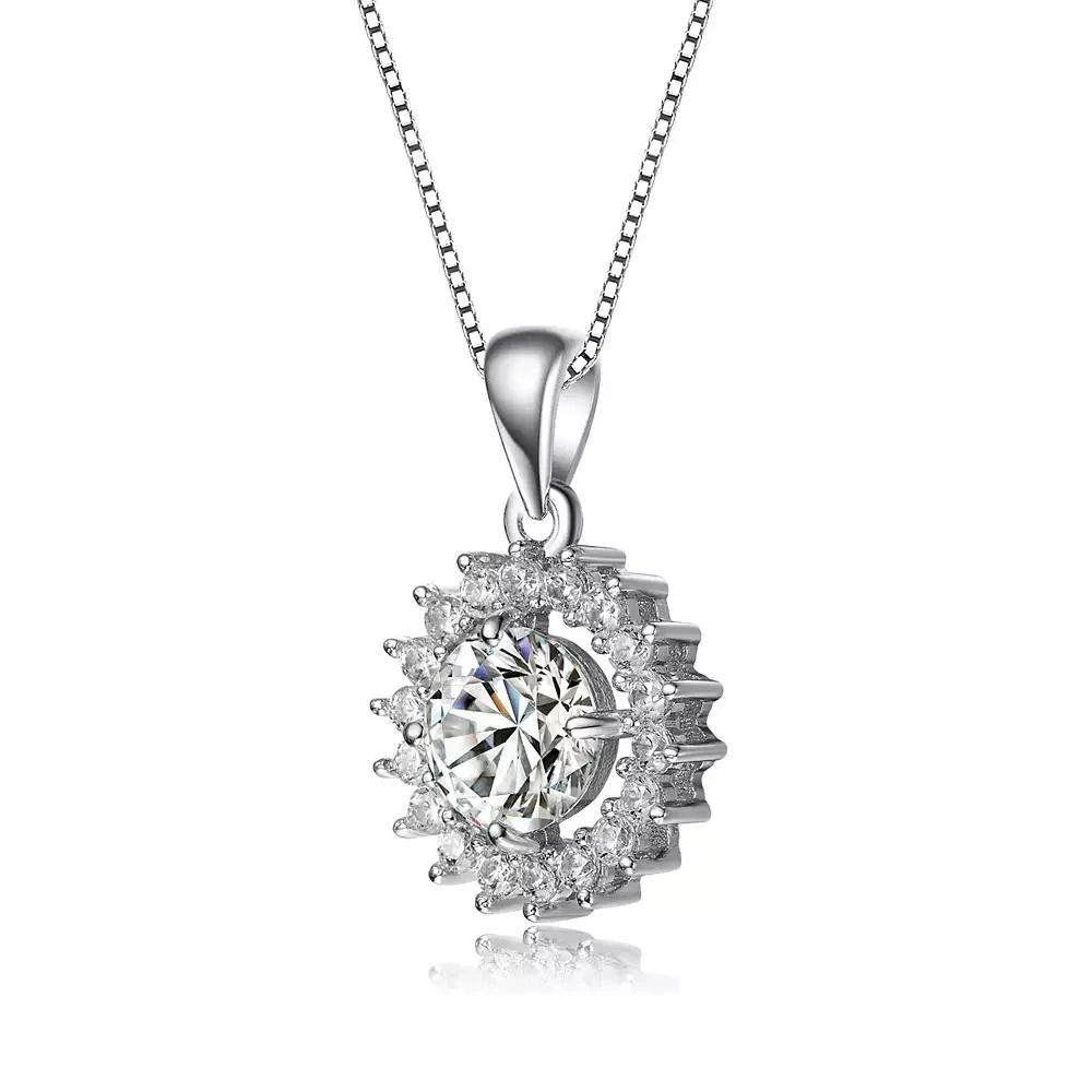 Rachel Glauber White Gold Plated Round Cubic Zirconia Flower Style Pendant Necklace 3