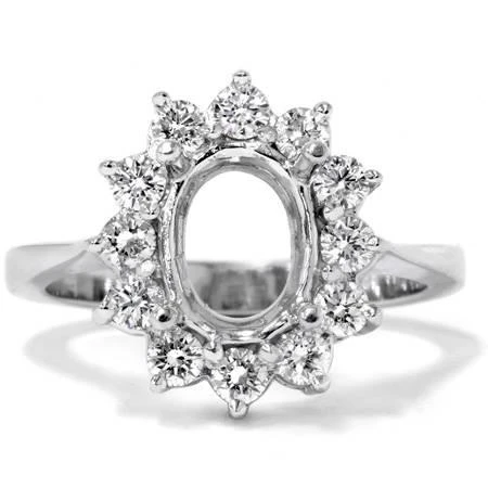Pompeii3 5/8ct VVS 18K Oval Diamond Halo Ring Setting Semi Mount 6 2