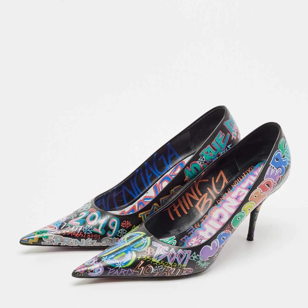 Balenciaga Balenciaga Black Leather Graffiti Print BB Pointed Toe Pumps Size 39 2