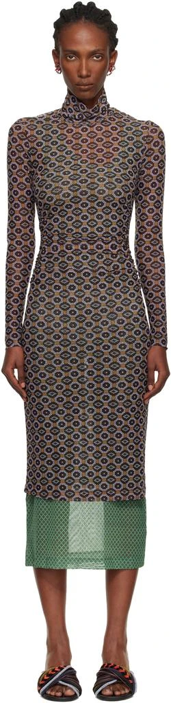 Dries Van Noten Brown 
Green Transparent Mesh Midi Dress 1