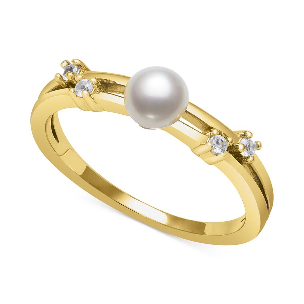 Belle de Mer Cultured Freshwater Button Pearl (5mm) & Lab-Created White Sapphire (1/10 ct. t.w.) Ring