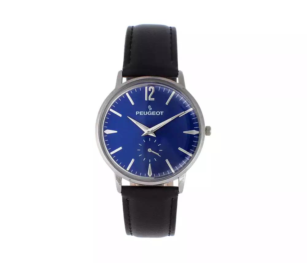 Peugeot Men's 40mm Blue Dial Vintage Remote Sweep Leather Strap Watch