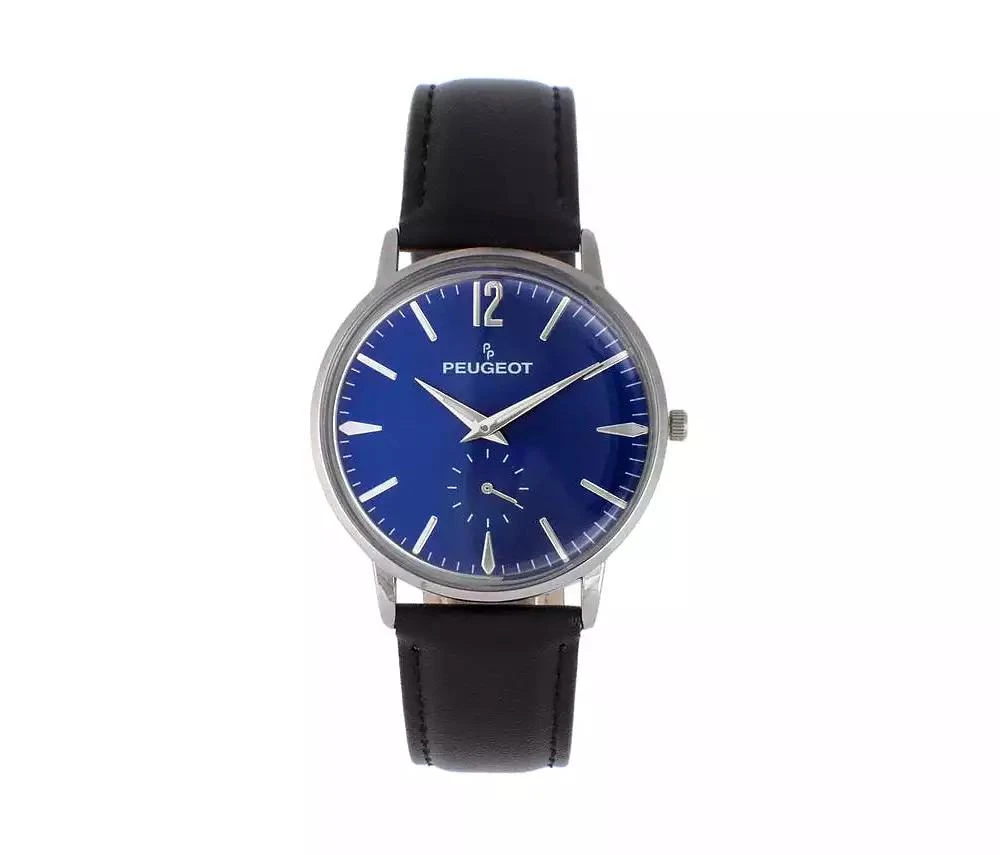 Peugeot Men's 40mm Blue Dial Vintage Remote Sweep Leather Strap Watch 1