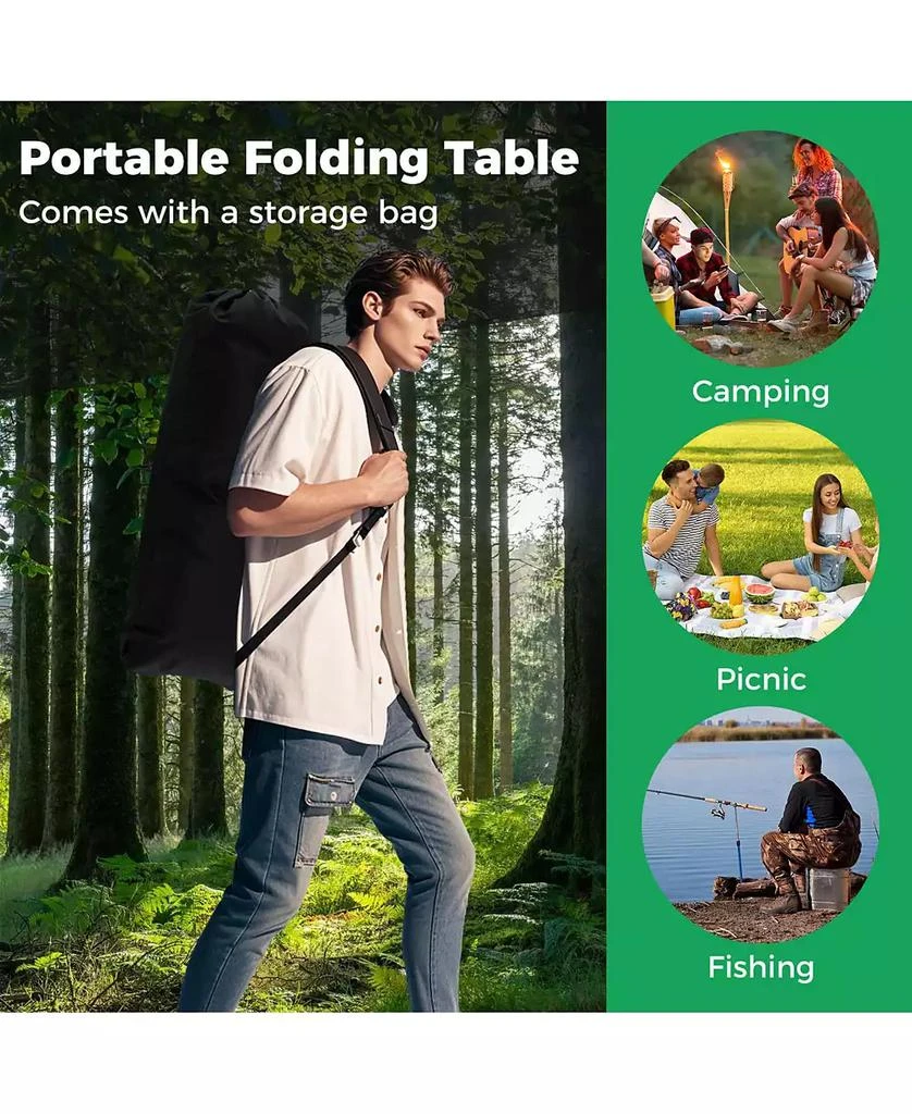 Costway Patio Folding Camping Table with Aluminum Roll-up Tabletop & Mesh Basket 9