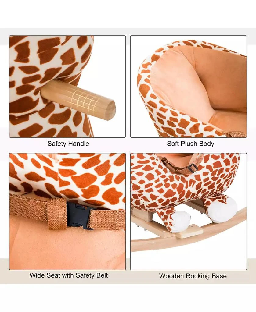 Qaba Baby Rocking Horse, Plush Animal Rocker w/ Realistic Sound, Pedals 6