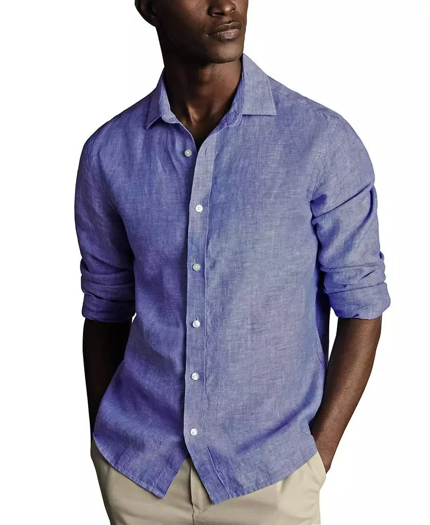 Charles Tyrwhitt Men's Slim Fit Long Sleeve Linen Button-Front Shirt 1