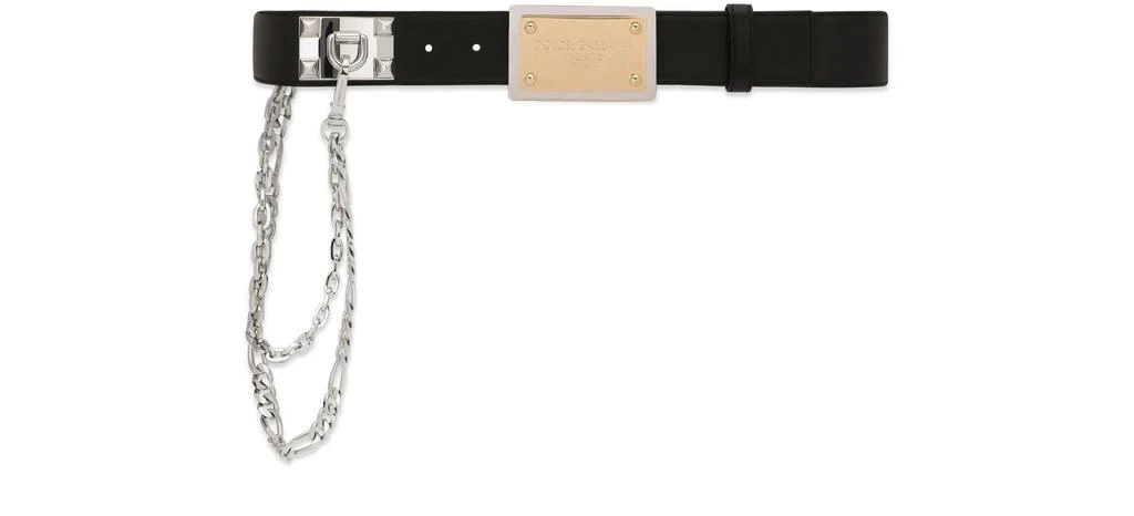 DOLCE & GABBANA Calfskin belt with chain and branded tag 3