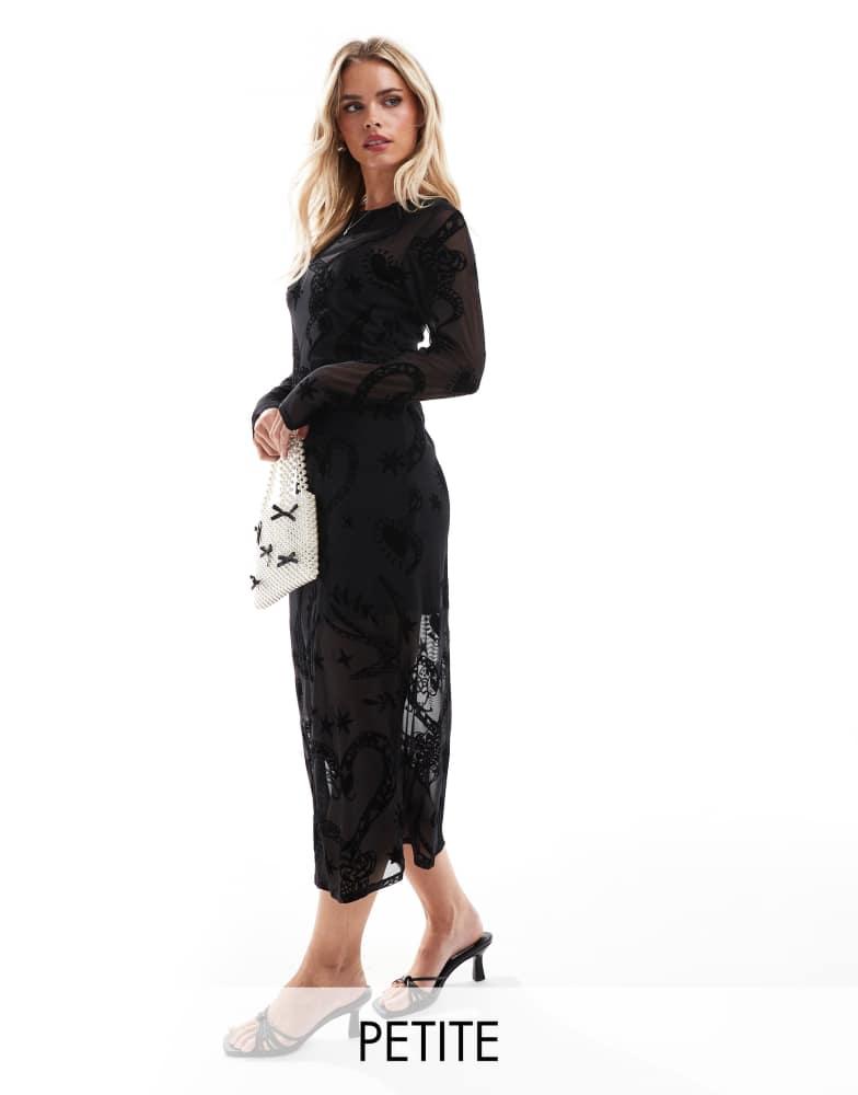 Never Fully Dressed Never Fully Dressed Petite Romance mesh maxi dress with slip in black