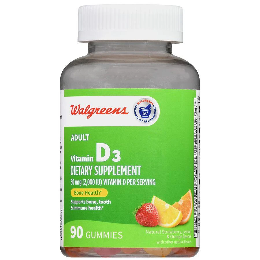 Walgreens Adult Vitamin D3 50 mcg (2,000 IU) Gummies (45 days) Natural Strawberry, Lemon & Orange 2