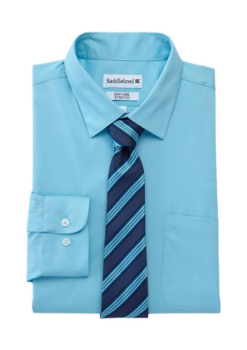 Saddlebred® Stretch Solid Dress Shirt With Printed Tie - Shirts -  BeyondStyle