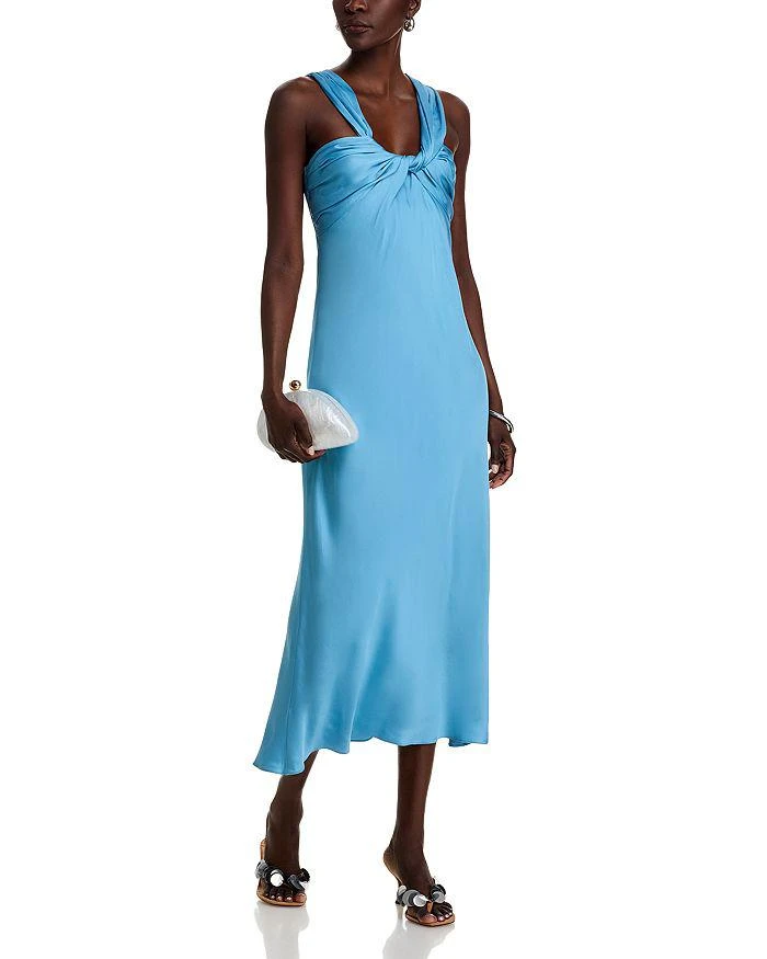 alc formal dresses A.L.C. Women's Lucia Satin and Lace Midi Dress in Black/Black, Size 14 main image 1