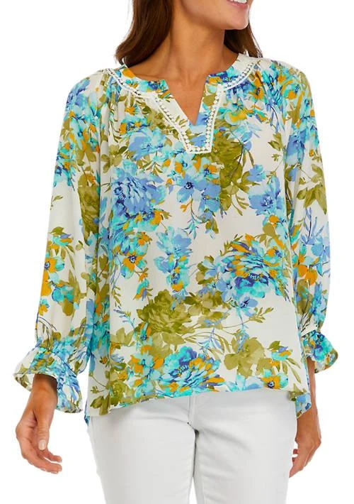 floral & ivy Ivy Womens Long Sleeve Ladder Trim Blouse 1