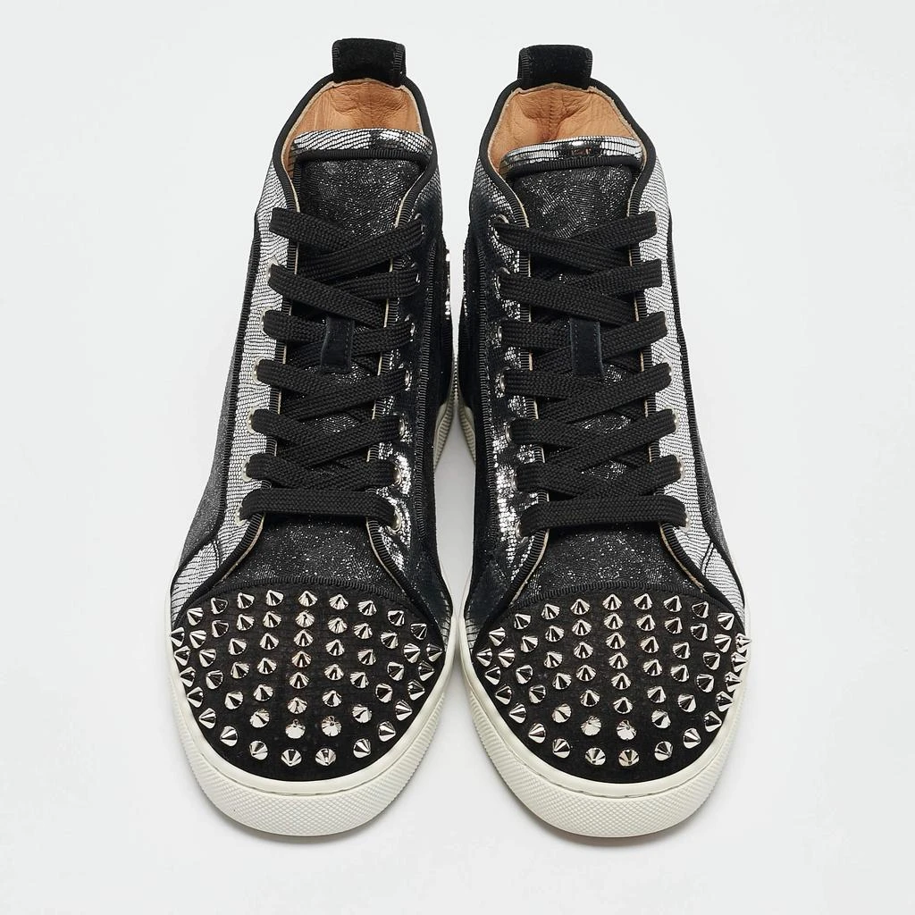 Christian Louboutin Christian Louboutin Silver/Black Suede and Leather Lou Spikes High Top Sneakers Size 37.5 3