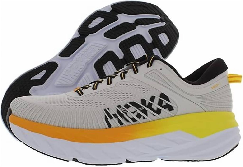 Hoka One One Men
s Bondi 7 Gymnastics Shoes In Nimbus Cloud/radiant Yellow