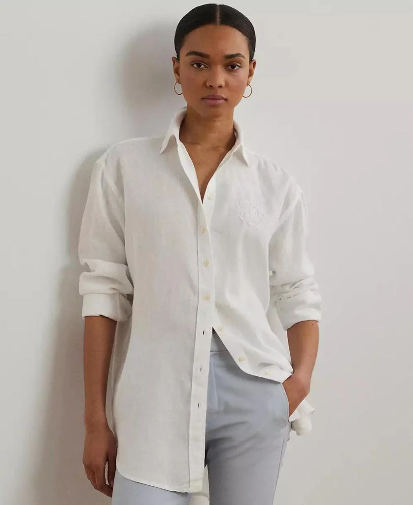 Ralph Lauren Women's Oversize Floral-Logo 100% Linen Shirt 1