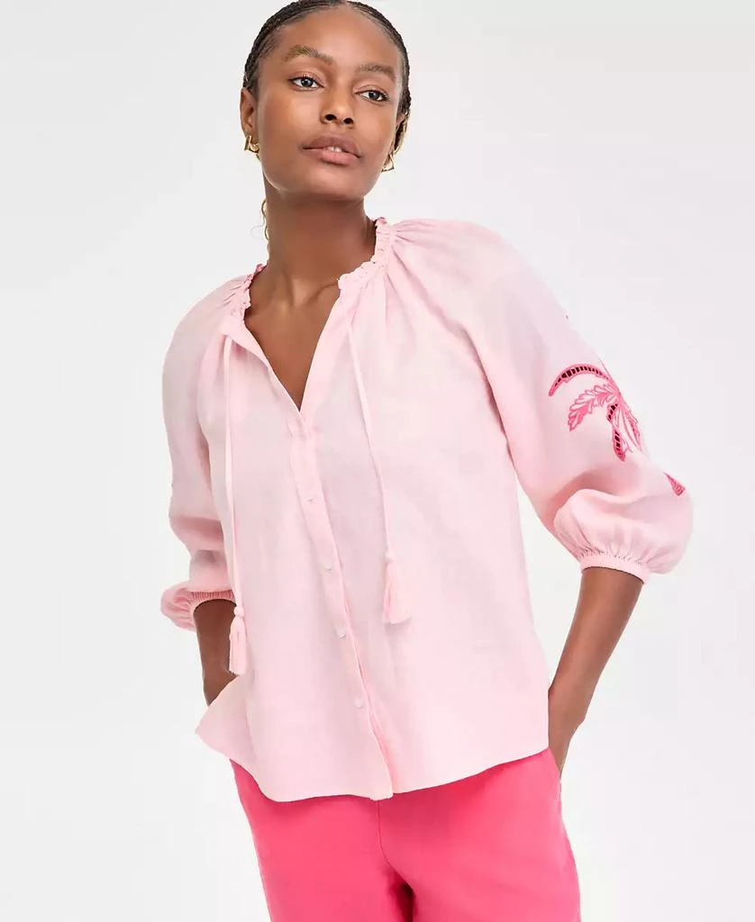 Charter Club Women
s Embroidered 100% Linen Top, Exclusively at Macy
s 1
