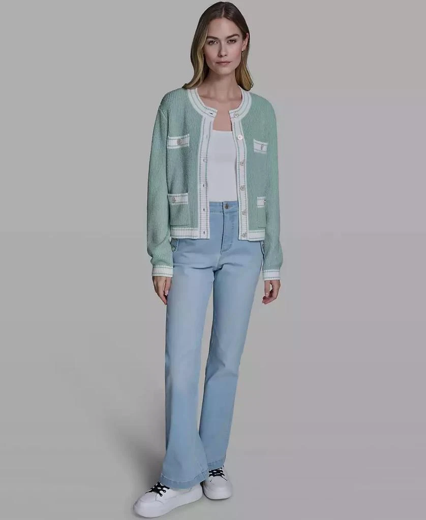 Karl Lagerfeld Paris Women
s Marled Crew Neck Cardigan Sweater 2