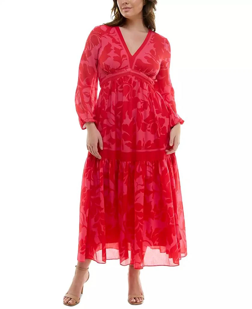 Taylor Plus Size Floral-Print Blouson-Sleeve Maxi Dress 1