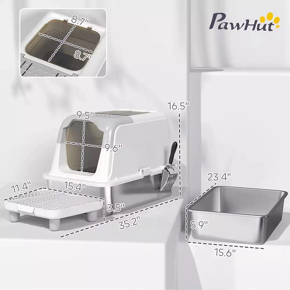 PawHut Stainless Steel Litter Box with Lid, Extra Large Cat Litter Box 3