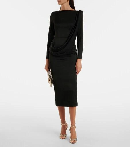 Alex Perry, Asymmetric draped midi dress, Women, Black, M, Dresses, Materialmix