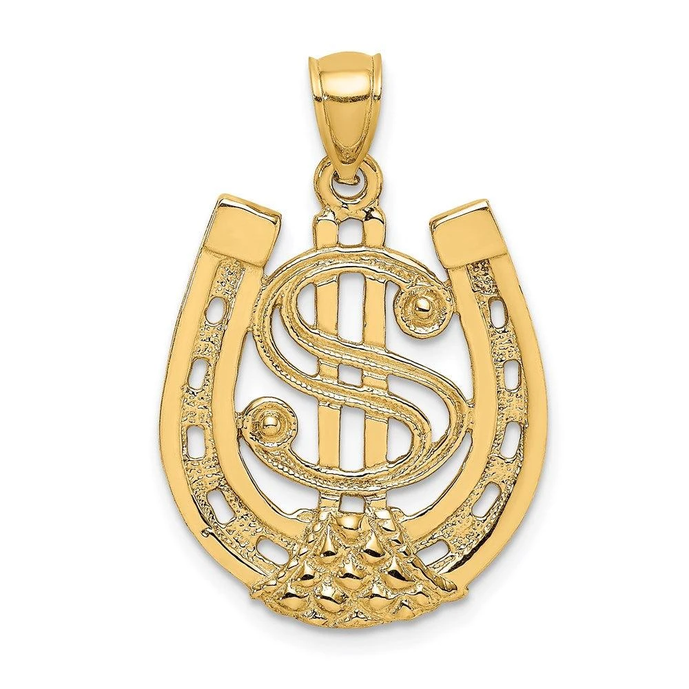 Diamond2Deal 14k Yellow Gold Dollar Sign In Horseshoe Charm