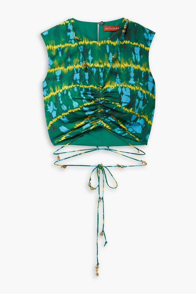 Altuzarra Ayana cropped embellished ruched tie-dyed crepe de chine top 1