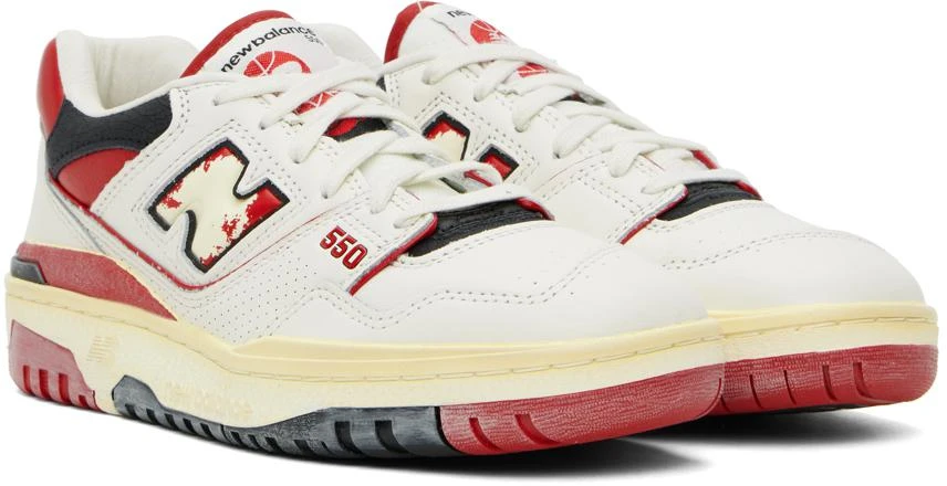 New Balance White & Red 550 Sneakers 4