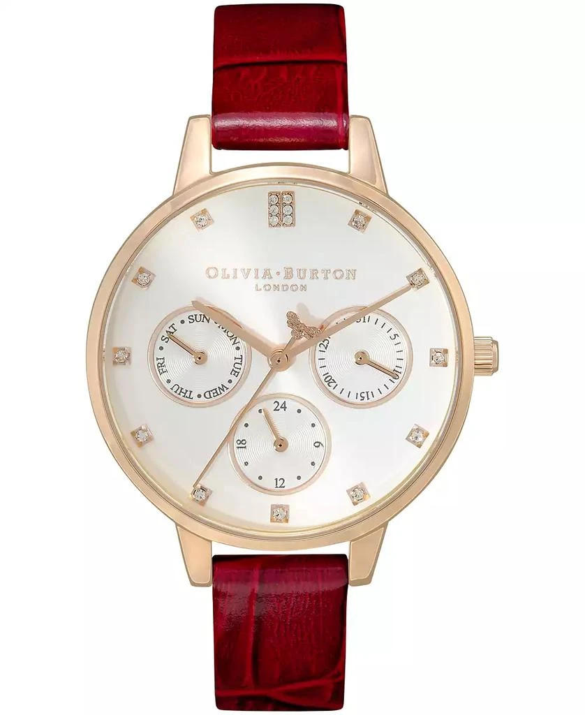 Olivia Burton Women's Multifunction Burgundy Leather Strap Watch 34mm 1