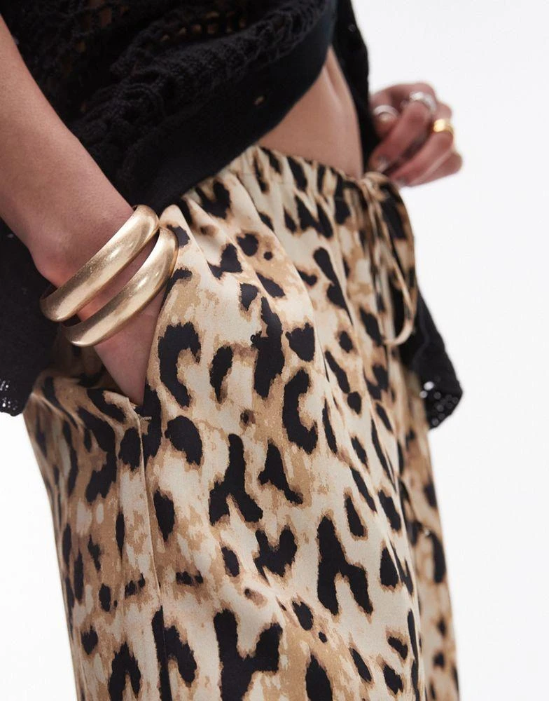Topshop Topshop leopard printed satin straight leg tie waist trouser in light leopard 5