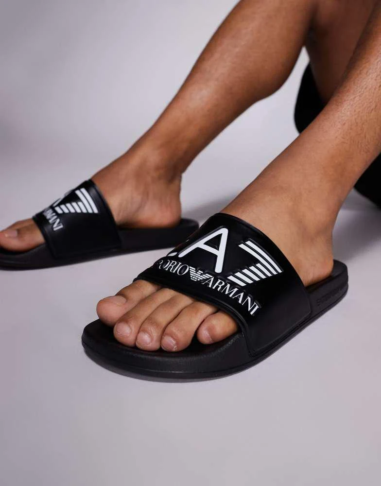 EA7 Armani EA7 logo beach slides in black