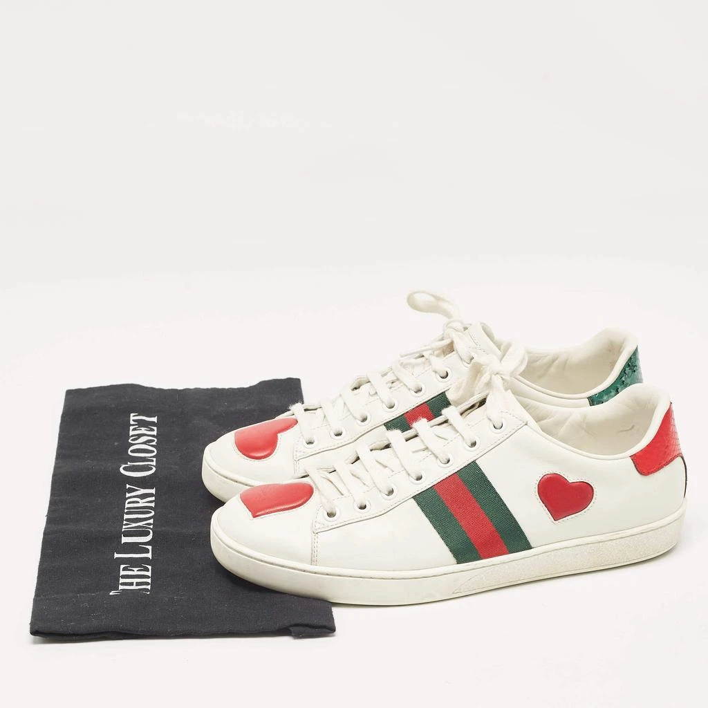 Gucci Gucci White Leather and Snakeskin Embossed Ace Web Lace Up Sneakers Size 38.5 10