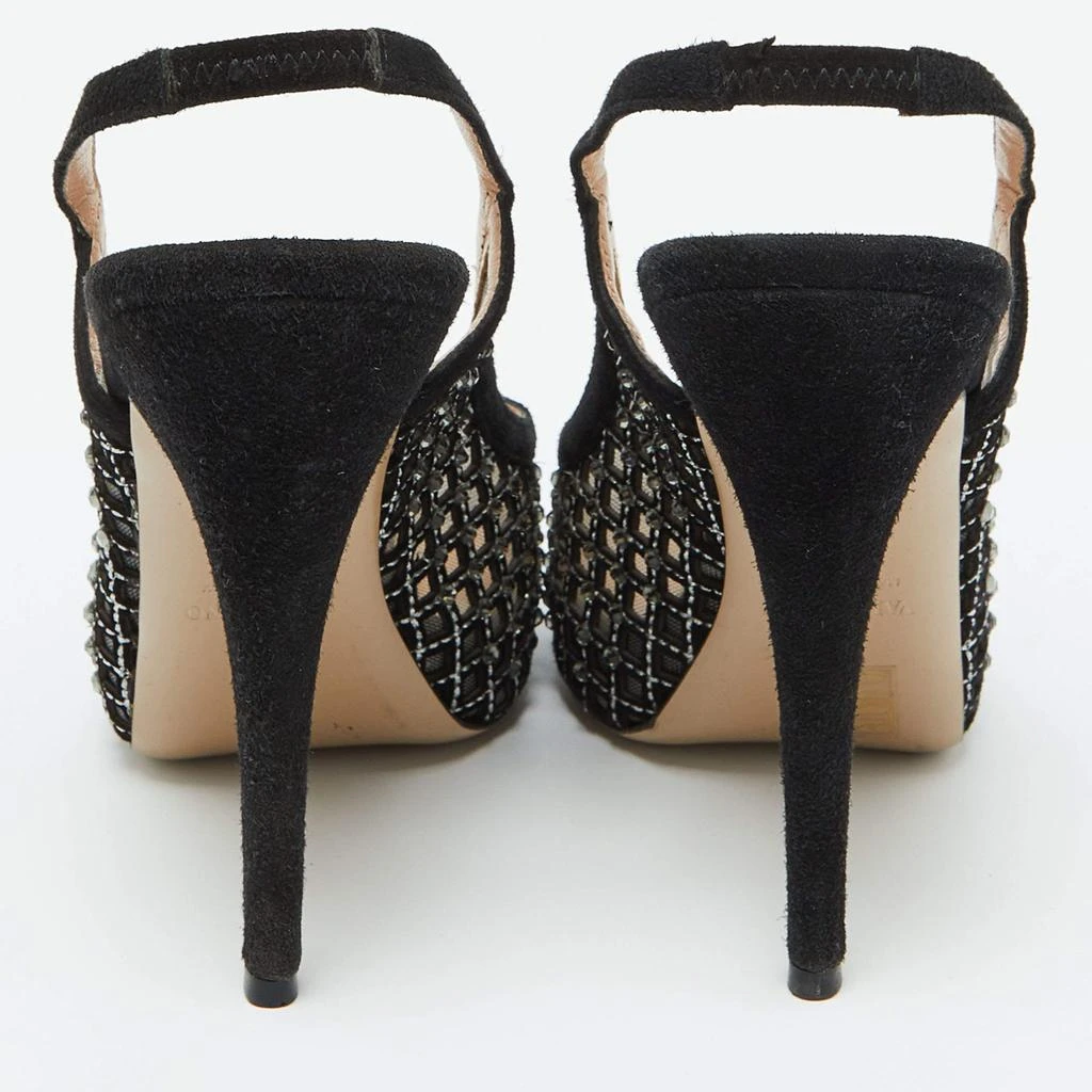 Valentino Valentino Black Mesh and Suede Crystal Embellished Peep Toe Pumps Size 38.5 5