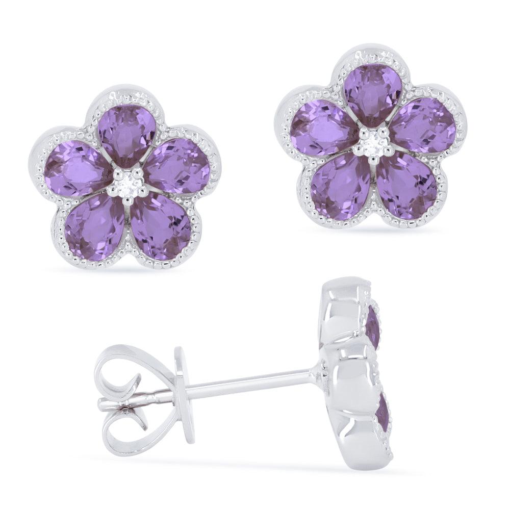 SSELECTS 6.5 16.9 Mm 1.25Ct Amethyst Stud Earrings In 14K White Gold