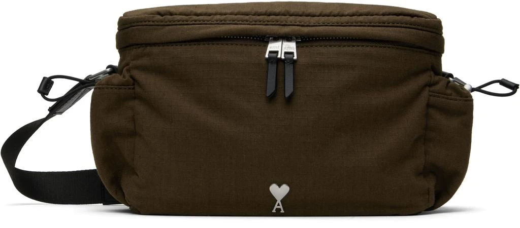 AMI Khaki Canvas Ami de Coeur Messenger Bag 1