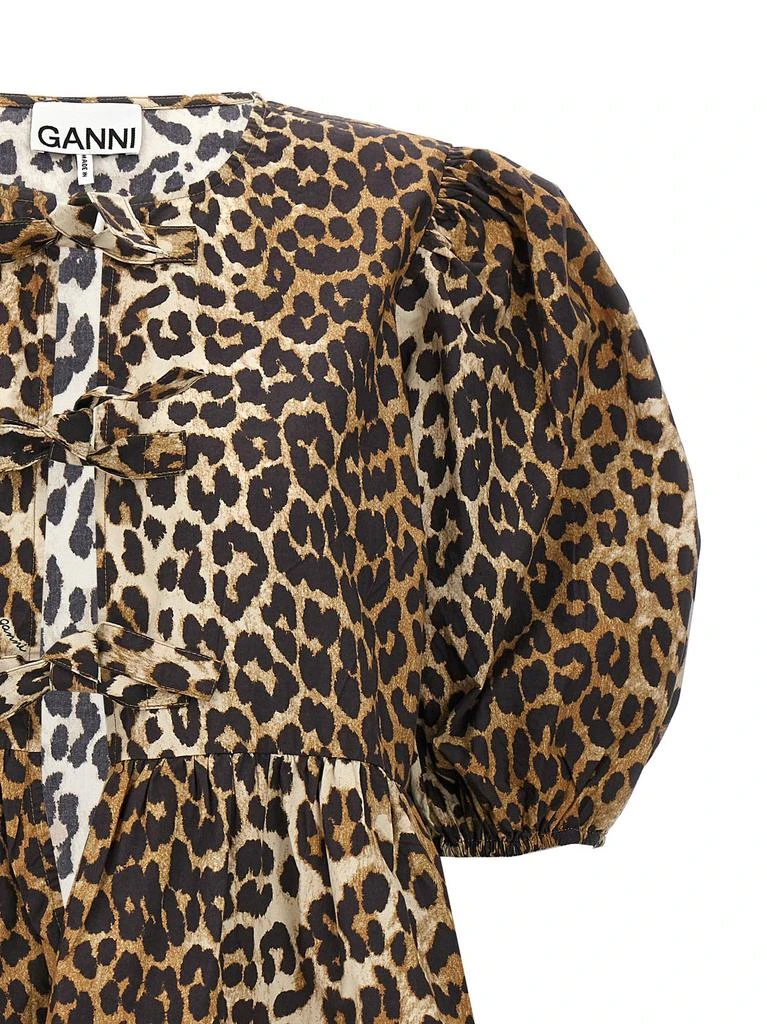 Ganni Ganni Leopard Printed Poplin Peplum Tie Blouse 3