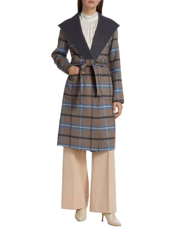 Tahari Wallace Plaid Wrap Coat 5