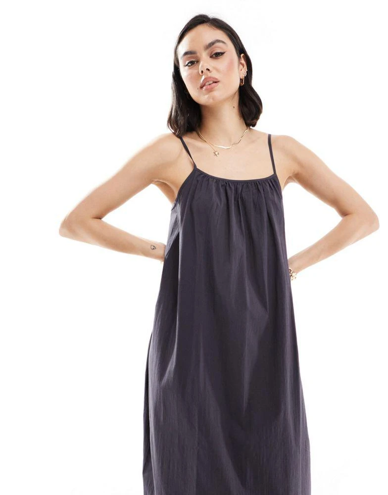 Mango Mango ruched halter neck midi dress in grey 2