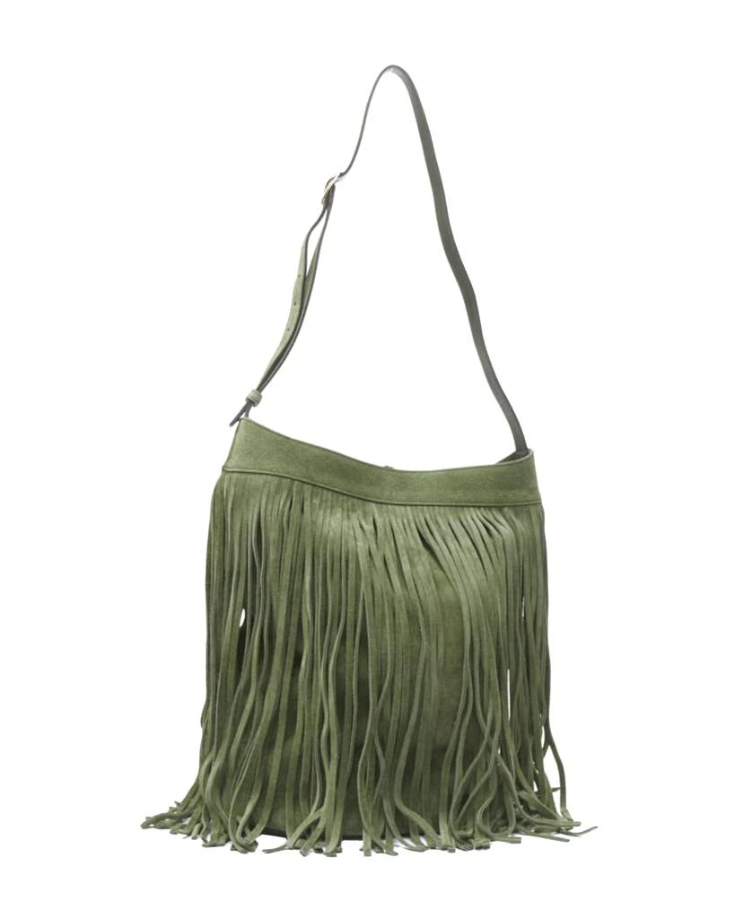 Celine CELINE Hedi Slimane khaki green suede fringe medium bucket bag 5