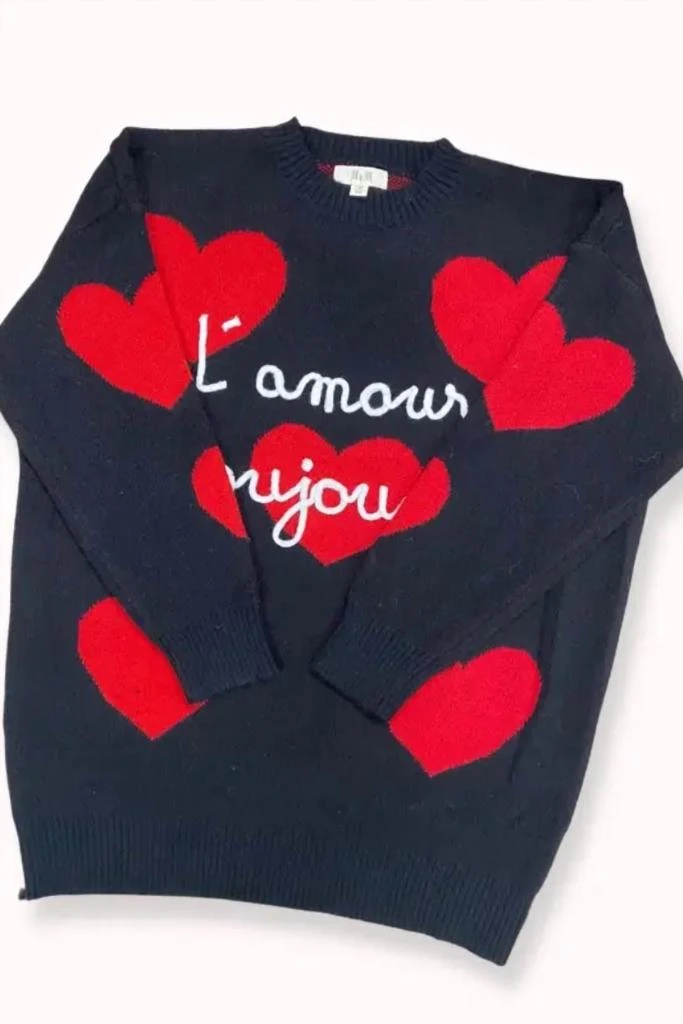 JADE BY JANE Valentine Heart Sweater In Black/red 1