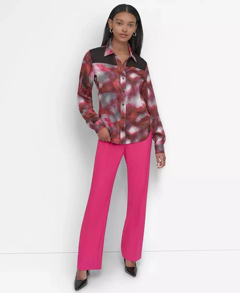 DKNY Women's Sheer-Yoke Abstract-Print Blouse 5