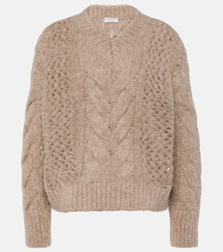 Brunello Cucinelli Cable-knit cotton-blend sweater 1